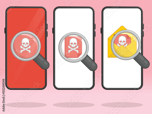 Smartphone Magnifier Skull Malicious File Email