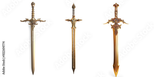 Ornate Fantasy Sword with Golden Hilt and Intricate Designs on a Transparent Background photo