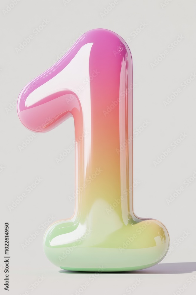 A playful 3D front view of the number 1 with smooth rounded edges and bright pastel colors, evoking fun and learning, making it perfect for childrens educational tools. A playful 3D front view of the number 1 with smooth rounded edges and bright pastel colors, evoking fun and learning, making it perfect for childrens educational tools.