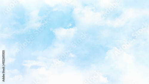 Light blue with watercolor soft cloud in the sky background vector. Sky blue Aquarelle paint paper textured canvas.