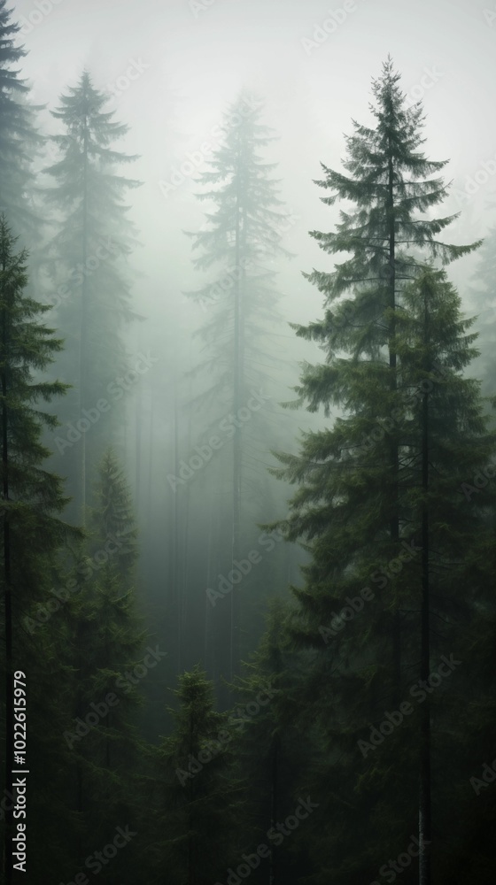 A misty forest path enveloped in fog wallpaper for mobile, 9:16 ratio. Generative ai A misty forest path enveloped in fog wallpaper for mobile, 9:16 ratio. Generative ai