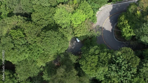 Aerial view of a winding mountain road in Fuji-Hakone Izu National Park, Japan photo