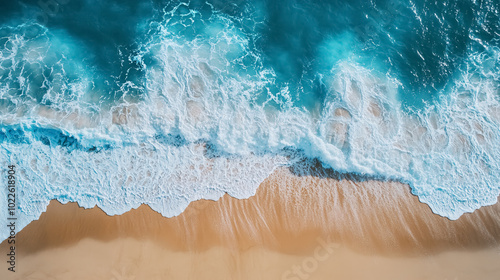 Waves on the Beach as a Background: A serene background featuring gentle waves washing up on a sandy beach, perfect for summer-themed designs.