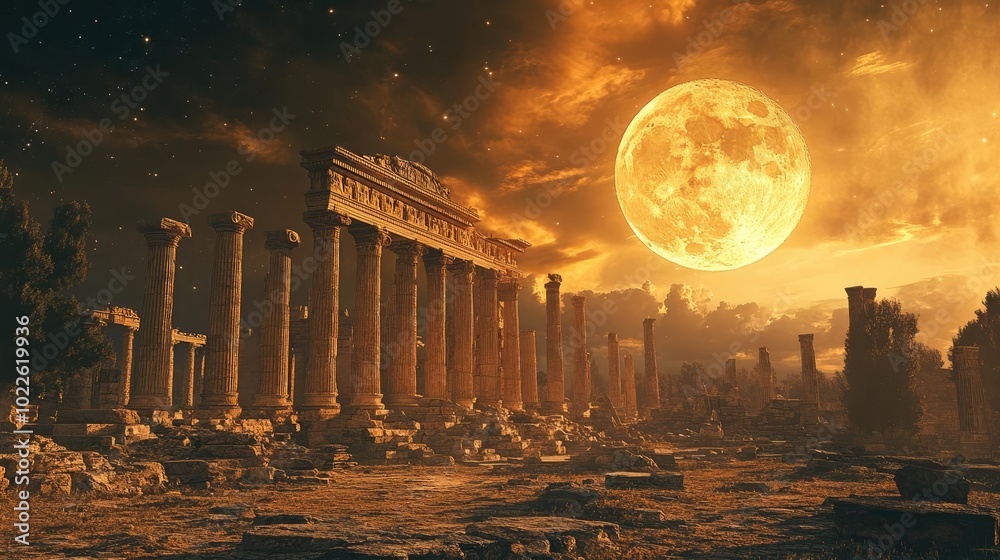 Obraz premium Digital version of ancient ruins, blending futuristic elements with classical architecture