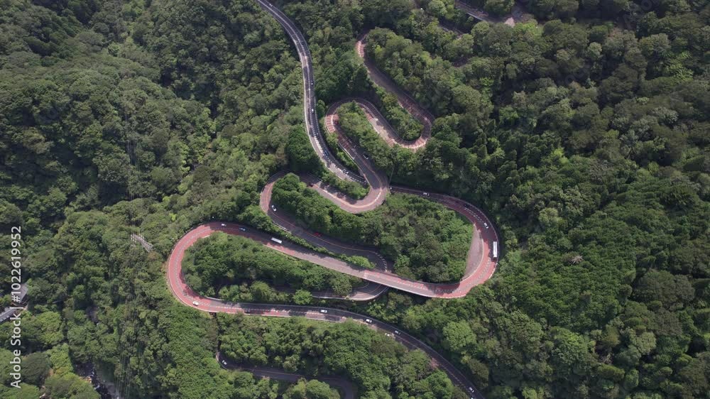 Aerial view of a winding mountain road in Fuji-Hakone Izu National Park, Japan Aerial view of a winding mountain road in Fuji-Hakone Izu National Park, Japan