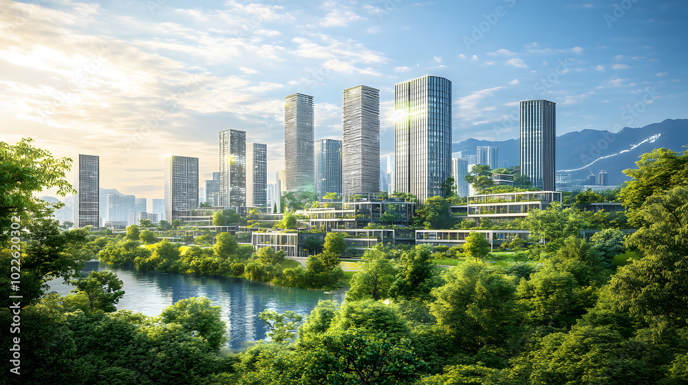 A modern city powered by clean energy technologies contributing to green infrastructure and climate change mitigation A modern city powered by clean energy technologies contributing to green infrastructure and climate change mitigation