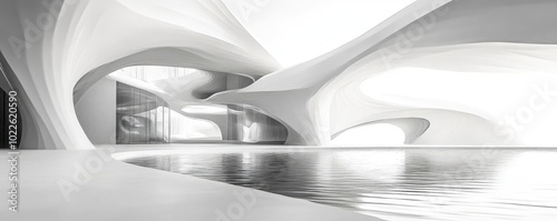 Futuristic architecture model, created entirely by an AI, with complex, geometric shapes photo