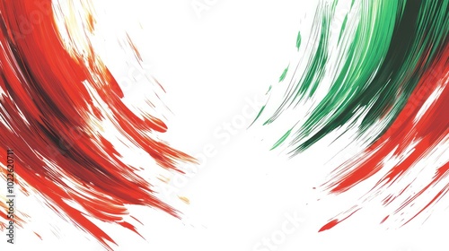 Abstract brush strokes in red and green on a white background.