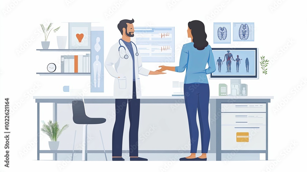 Doctor and Patient Discussing X-Ray Results in a Medical Office Doctor and Patient Discussing X-Ray Results in a Medical Office