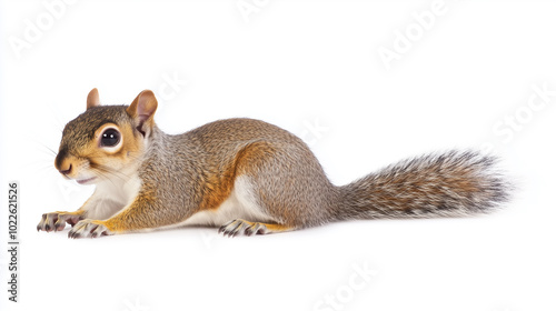 Adorable Squirrel with Fluffy Tail on White Background