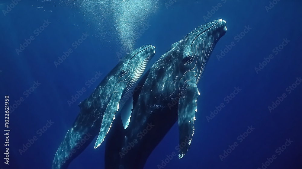 Naklejka premium Whale kiss: Mother and calf in Tonga.
