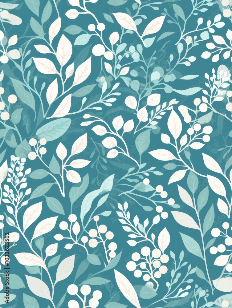 seamless pattern with white leaves on mint green background seamless pattern with white leaves on mint green background