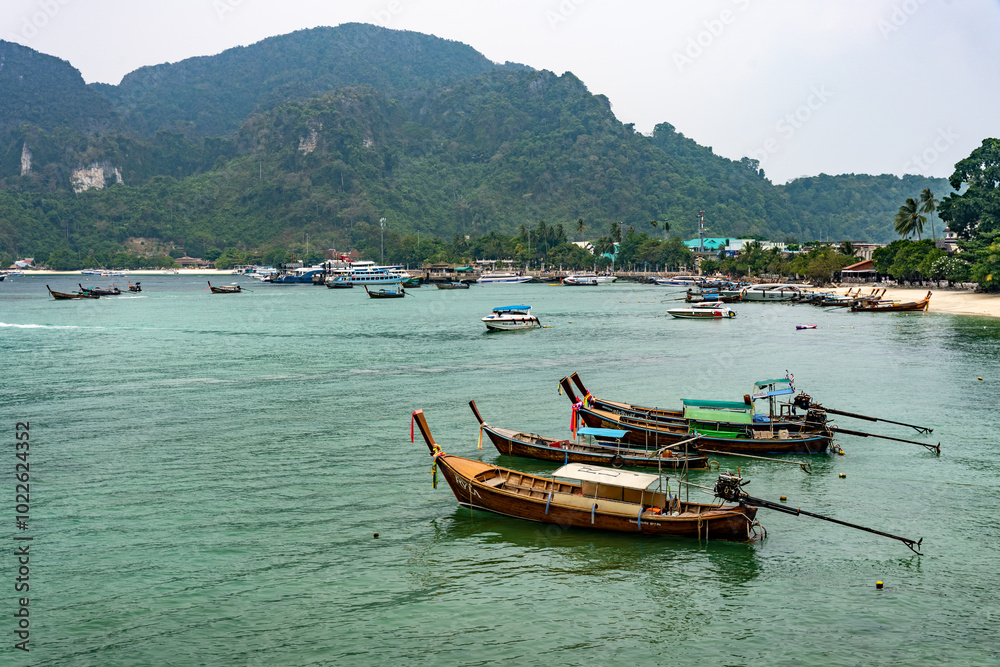 Tourist sea port shore with lots of boats in Asia Tourist sea port shore with lots of boats in Asia