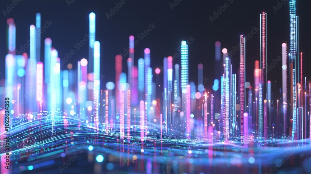 Vibrant Futuristic Abstract Cityscape with Digital Networks - 3D Rendered Urban Connectivity Concept Vibrant Futuristic Abstract Cityscape with Digital Networks - 3D Rendered Urban Connectivity Concept