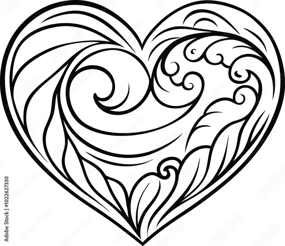 hand-drawn heart with waves, hand-drawn heart with ocean theme, heart with fluid lines vector illustration hand-drawn heart with waves, hand-drawn heart with ocean theme, heart with fluid lines vector illustration