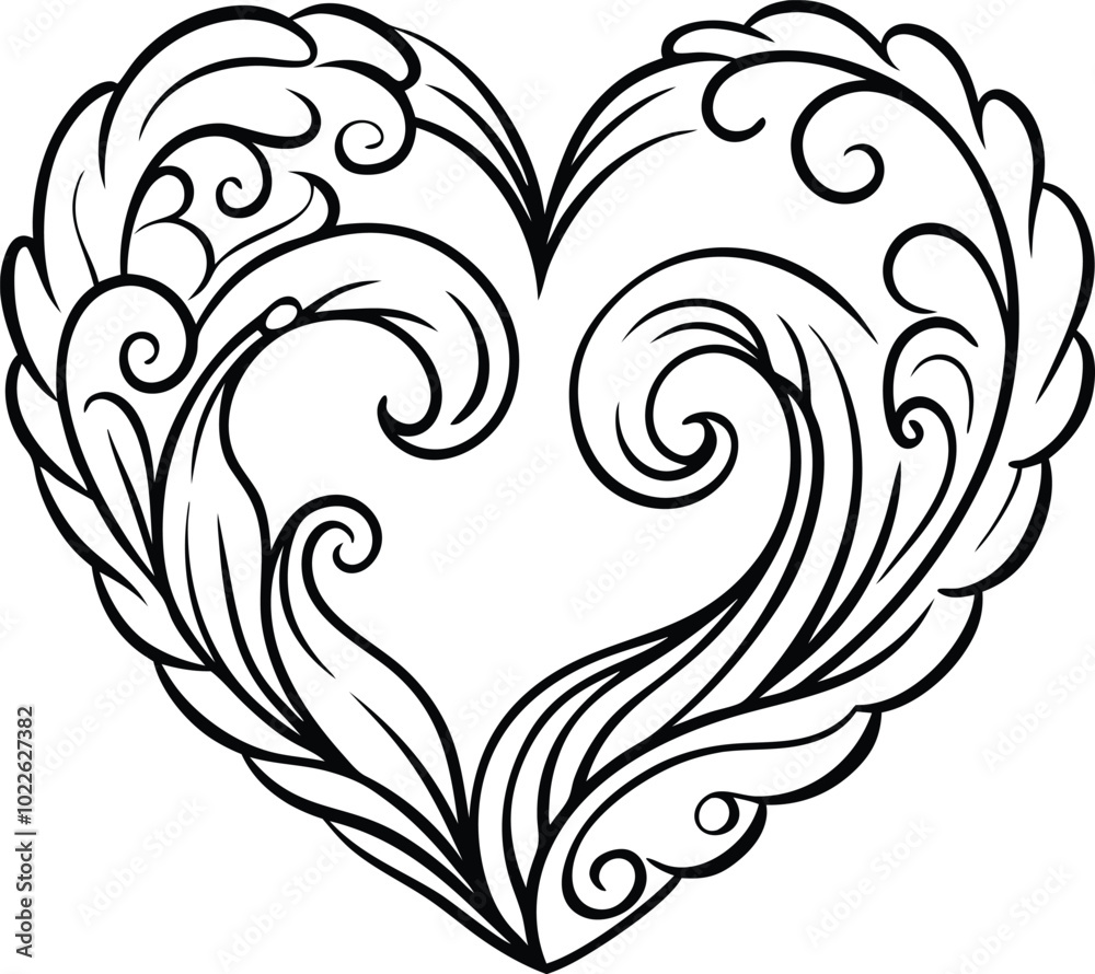 hand-drawn heart with waves, hand-drawn heart with ocean theme, heart with fluid lines vector illustration hand-drawn heart with waves, hand-drawn heart with ocean theme, heart with fluid lines vector illustration