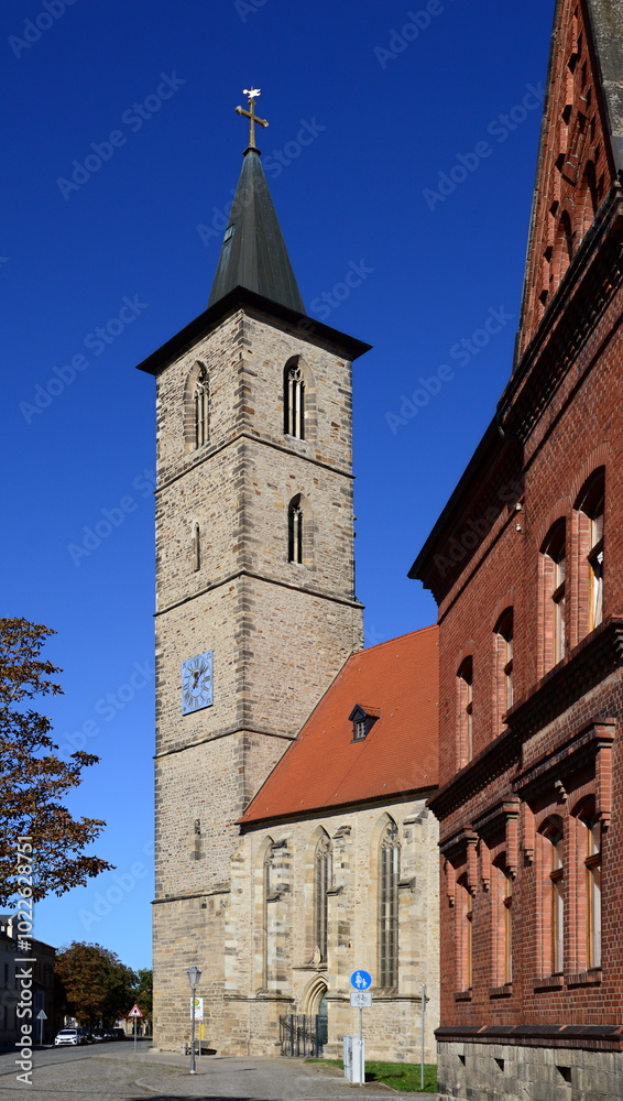 Obraz premium Historical Church in the Town Bernburg at the River Saale, Saxony - Anhalt