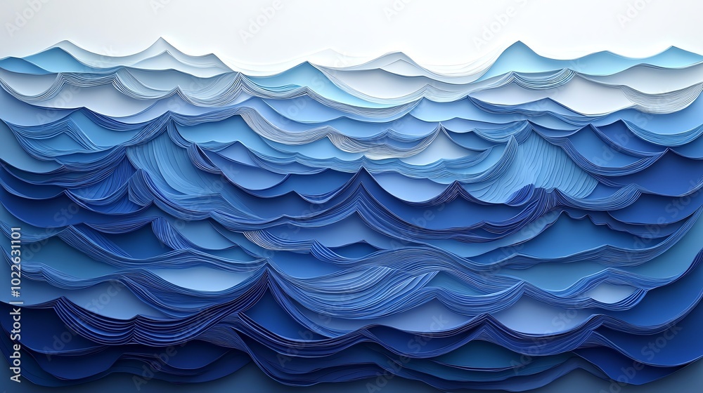 Abstract paper cut waves in shades of blue, layered to create depth and movement, paper cut waves, layered ocean art Abstract paper cut waves in shades of blue, layered to create depth and movement, paper cut waves, layered ocean art