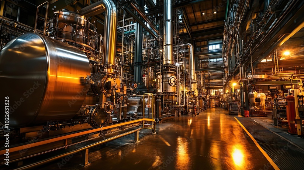 Industrial Interior with Complex Piping and Machinery Industrial Interior with Complex Piping and Machinery