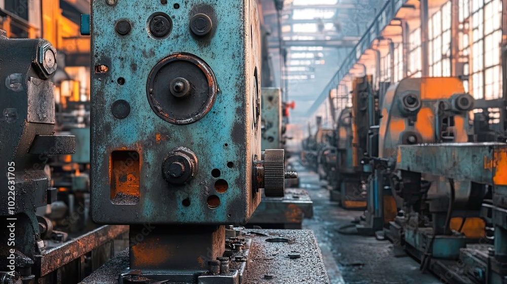 Close-up of Old Industrial Machinery in a Factory Setting Close-up of Old Industrial Machinery in a Factory Setting