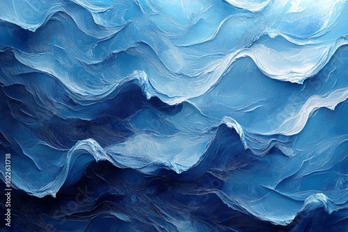 Abstract Blue Ocean Waves Painting Texture Background