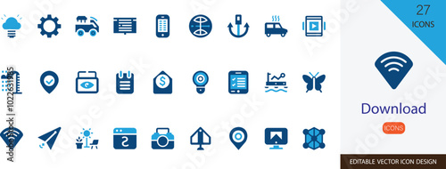 Download solid icon  set . containing interface, document, cloud, download, app, zip, upload and more vector design