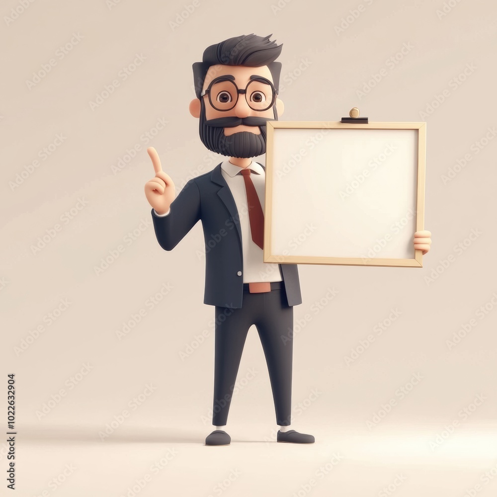 Businessman Holding a Whiteboard and Pointing During a Presentation Businessman Holding a Whiteboard and Pointing During a Presentation