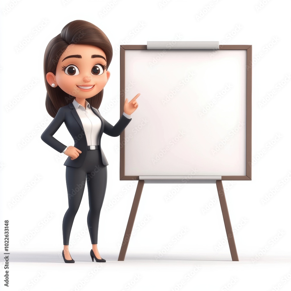 Confident Female Business Professional Standing by Whiteboard Explaining or Presenting Confident Female Business Professional Standing by Whiteboard Explaining or Presenting