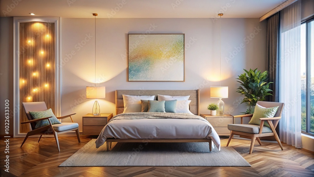 Cozy Bedroom with Mockup Poster and Bokeh Effect for Home Decor Inspiration Cozy Bedroom with Mockup Poster and Bokeh Effect for Home Decor Inspiration