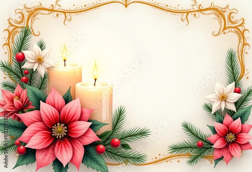 Gilded Christmas Dreams: A Beautiful Watercolor Illustration of Shabby Chic Decor, Soft Colors, and Elegant Floral Arrangements to Celebrate the Season
 photo