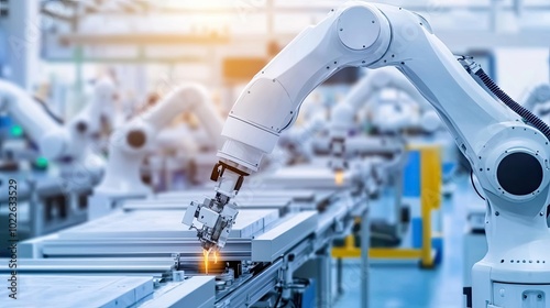 A Robotic Arm in an Automated Assembly Line