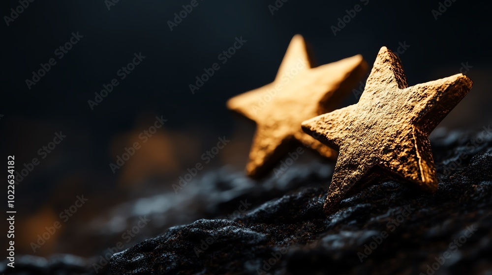 Golden stars glimmering softly on a dark background. Golden stars glimmering softly on a dark background.