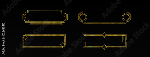 Gold ui frame rpg game button. Medieval border design for title or banner. Fancy royal interface element with ornament decoration. Rectangle shape gui label. Empty vintage art deco boarder isolated