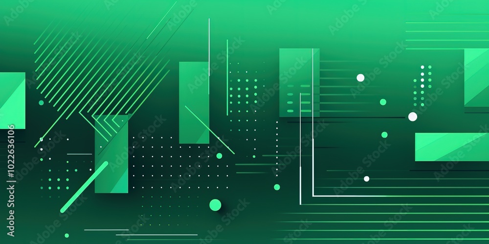 A green background with many shapes and lines
