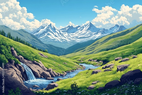 illustration. Natural Spring landscape.
