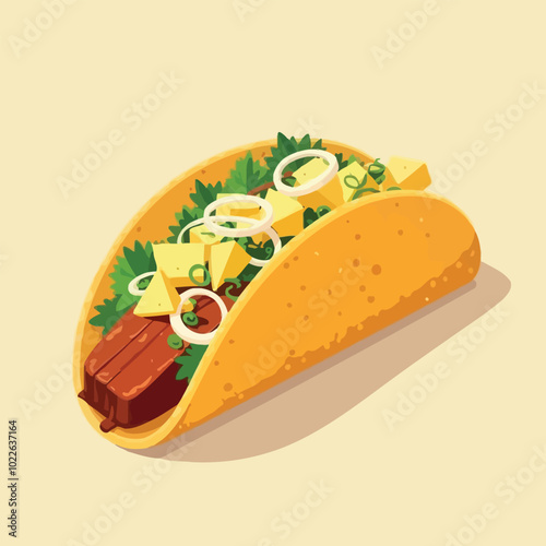 Delicious Mouthwatering Tacos With Tomatoes Toppings Flat Illustration