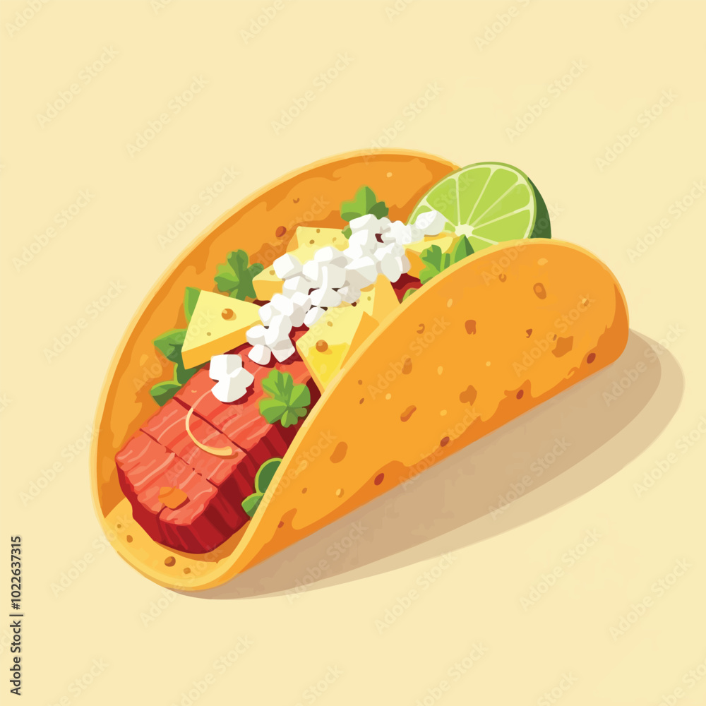 Delicious Mouthwatering Tacos With Tomatoes Toppings Flat Illustration Delicious Mouthwatering Tacos With Tomatoes Toppings Flat Illustration