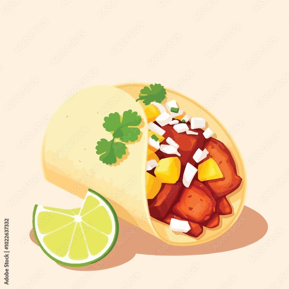 Delicious Mouthwatering Tacos With Tomatoes Toppings Flat Illustration Delicious Mouthwatering Tacos With Tomatoes Toppings Flat Illustration