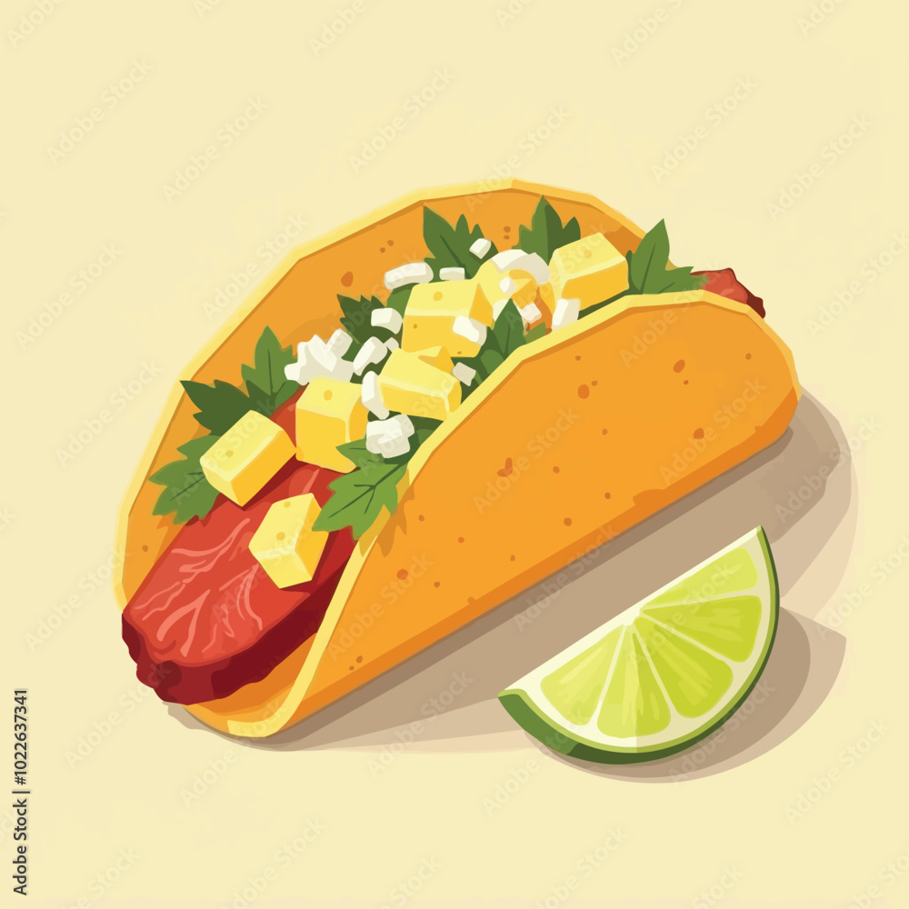 Delicious Mouthwatering Tacos With Tomatoes Toppings Flat Illustration Delicious Mouthwatering Tacos With Tomatoes Toppings Flat Illustration