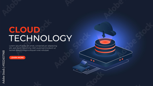 Cloud technology isometric vector illustration. concept of downloading data from cloud storage. good for websites, banner and landing pages.
