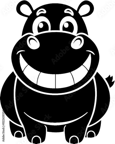 Cute Black Hippo Outline Cartoon Clipart Design.  photo