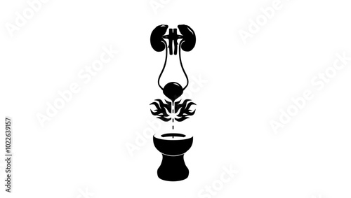 Burning sensation, severe pain and discomfort when urinating, black isolated silhouette