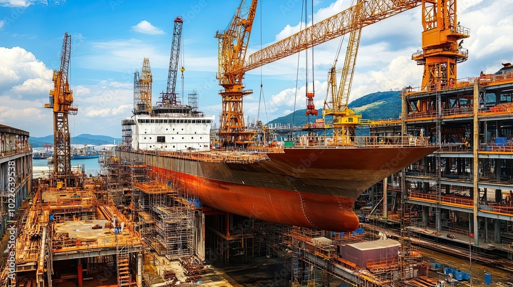 Ship Under Construction in a Dry Dock Ship Under Construction in a Dry Dock