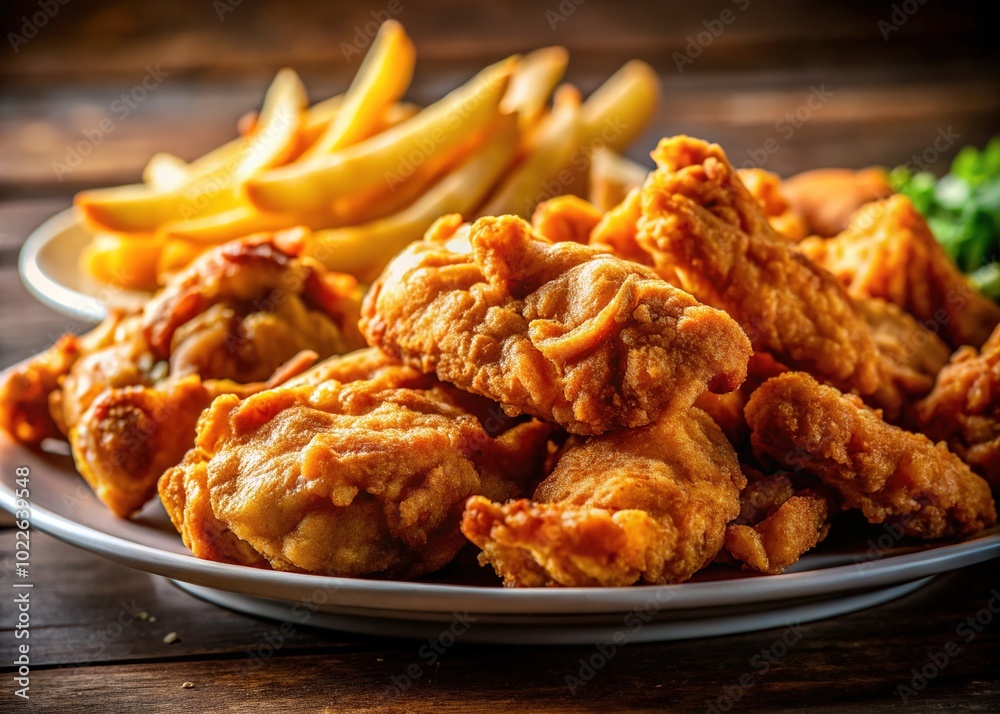 Homemade Chicken Fried Dough and French Fries on a Plate - Silhouette Photography for Delicious Comfort Food Homemade Chicken Fried Dough and French Fries on a Plate - Silhouette Photography for Delicious Comfort Food