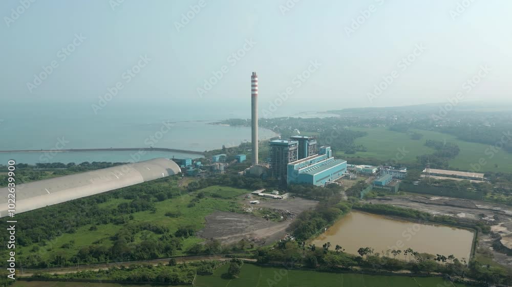 Energy Plant Near The Coast In Banten Indonesia Drone Tracking Back 4K 60FPS Energy Plant Near The Coast In Banten Indonesia Drone Tracking Back 4K 60FPS