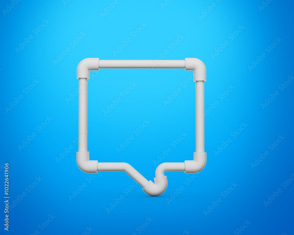 White PVC Pipes Connected By Five Elbow Joints Creates A Chat Box Speech Bubble Icon 3D Illustration White PVC Pipes Connected By Five Elbow Joints Creates A Chat Box Speech Bubble Icon 3D Illustration