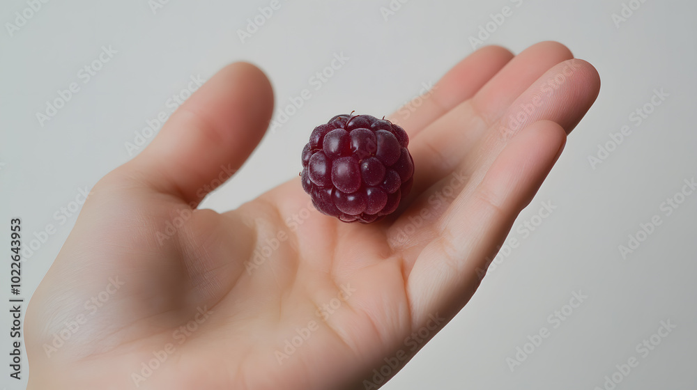 Top view of a berry resting on an open hand isolated on a white background Top view of a berry resting on an open hand isolated on a white background