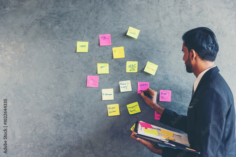 Business Professional Writing on Sticky Notes: Planning, Strategy, and Creative Idea Development for Project Management Business Professional Writing on Sticky Notes: Planning, Strategy, and Creative Idea Development for Project Management