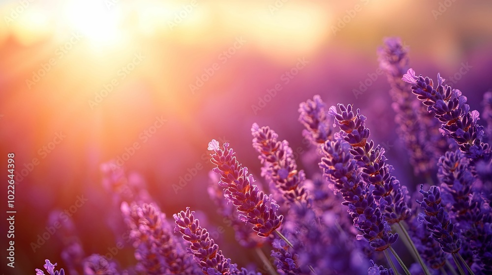 Close-up of Lavender Flowers in a Field Bathed in Sunset Light