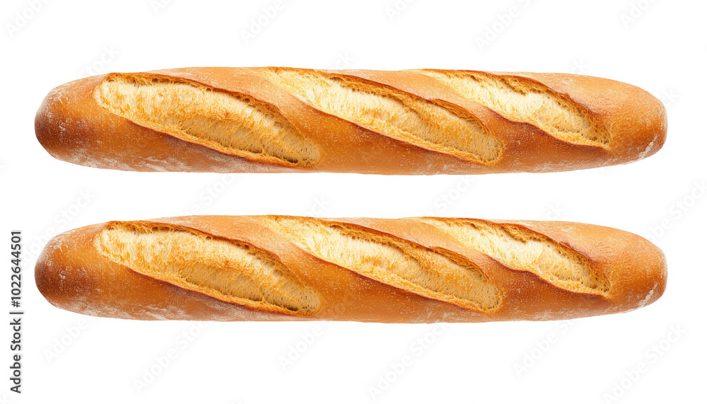Deliciously baked baguettes resting peacefully on a pristine white background Deliciously baked baguettes resting peacefully on a pristine white background